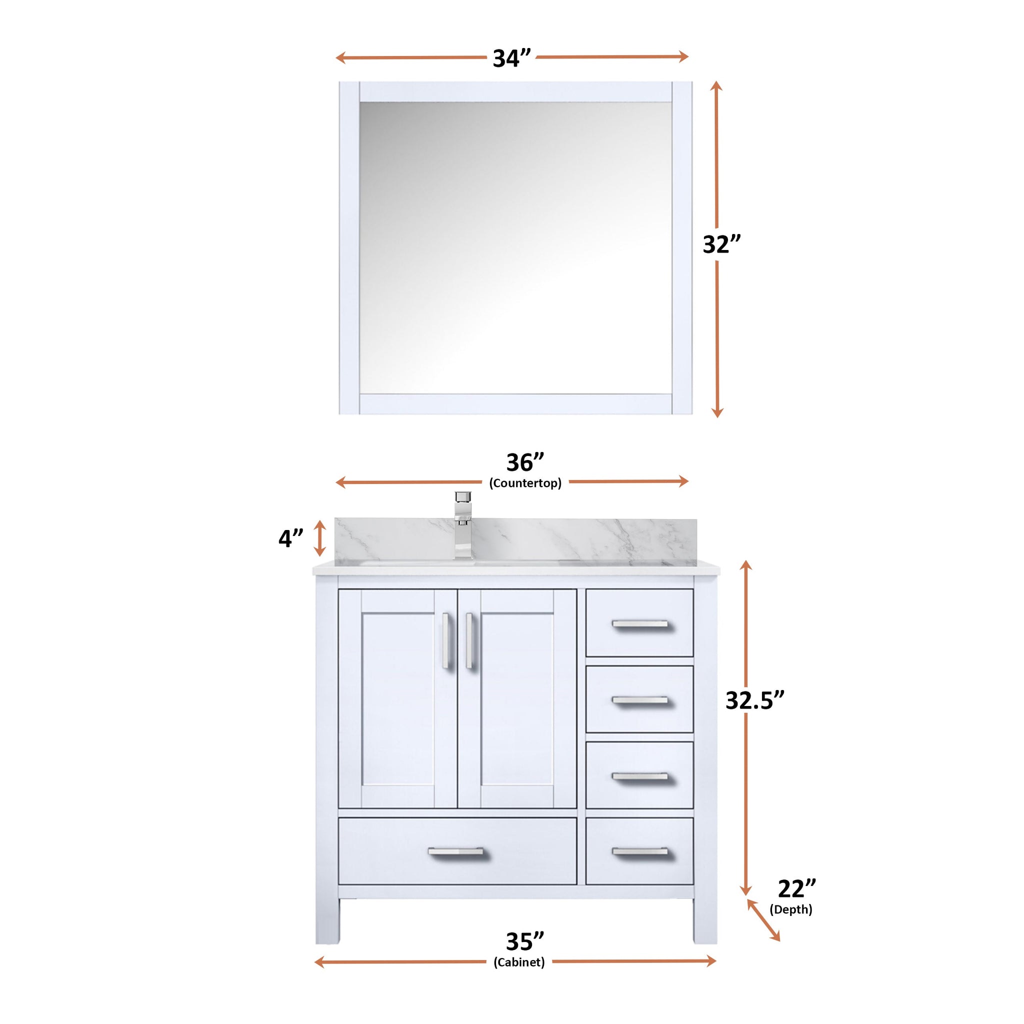 Jacques Navy 30 in. Left Freestanding Bathroom Vanity with White Carrara Marble Top, White Square Sink