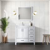 Jacques Navy 30 in. Left Freestanding Bathroom Vanity with White Carrara Marble Top, White Square Sink
