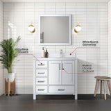 Jacques 36" White Single Vanity, White Quartz Top, White Square Sink and 34" Mirror - Right Version