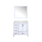 Jacques 36" White Single Vanity, White Quartz Top, White Square Sink and 34" Mirror - Right Version