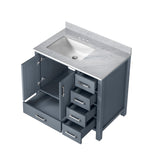 Jacques Navy 30 in. Left Freestanding Bathroom Vanity with White Carrara Marble Top, White Square Sink