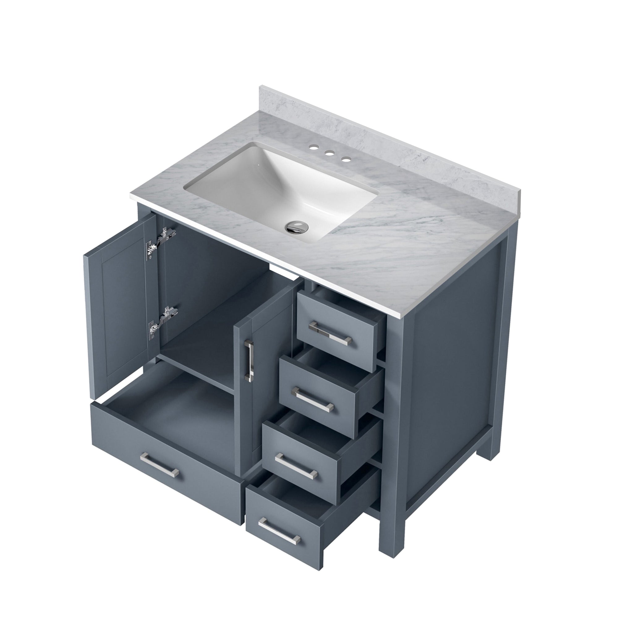 Jacques Navy 30 in. Left Freestanding Bathroom Vanity with White Carrara Marble Top, White Square Sink