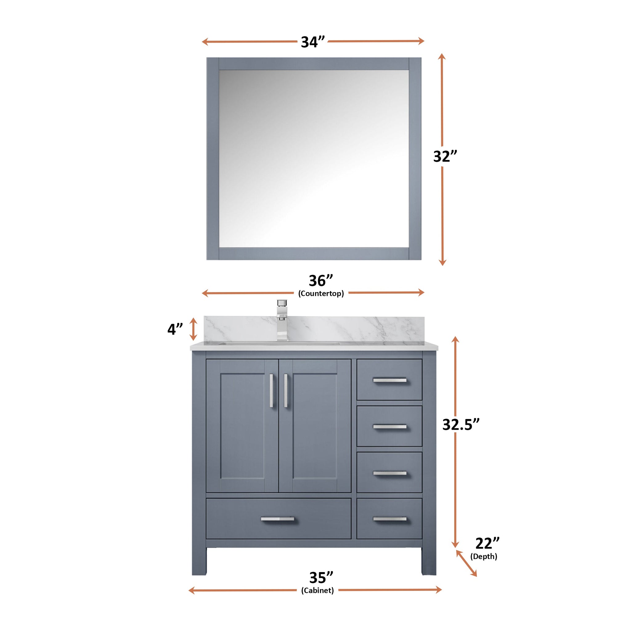 Jacques Navy 30 in. Left Freestanding Bathroom Vanity with White Carrara Marble Top, White Square Sink