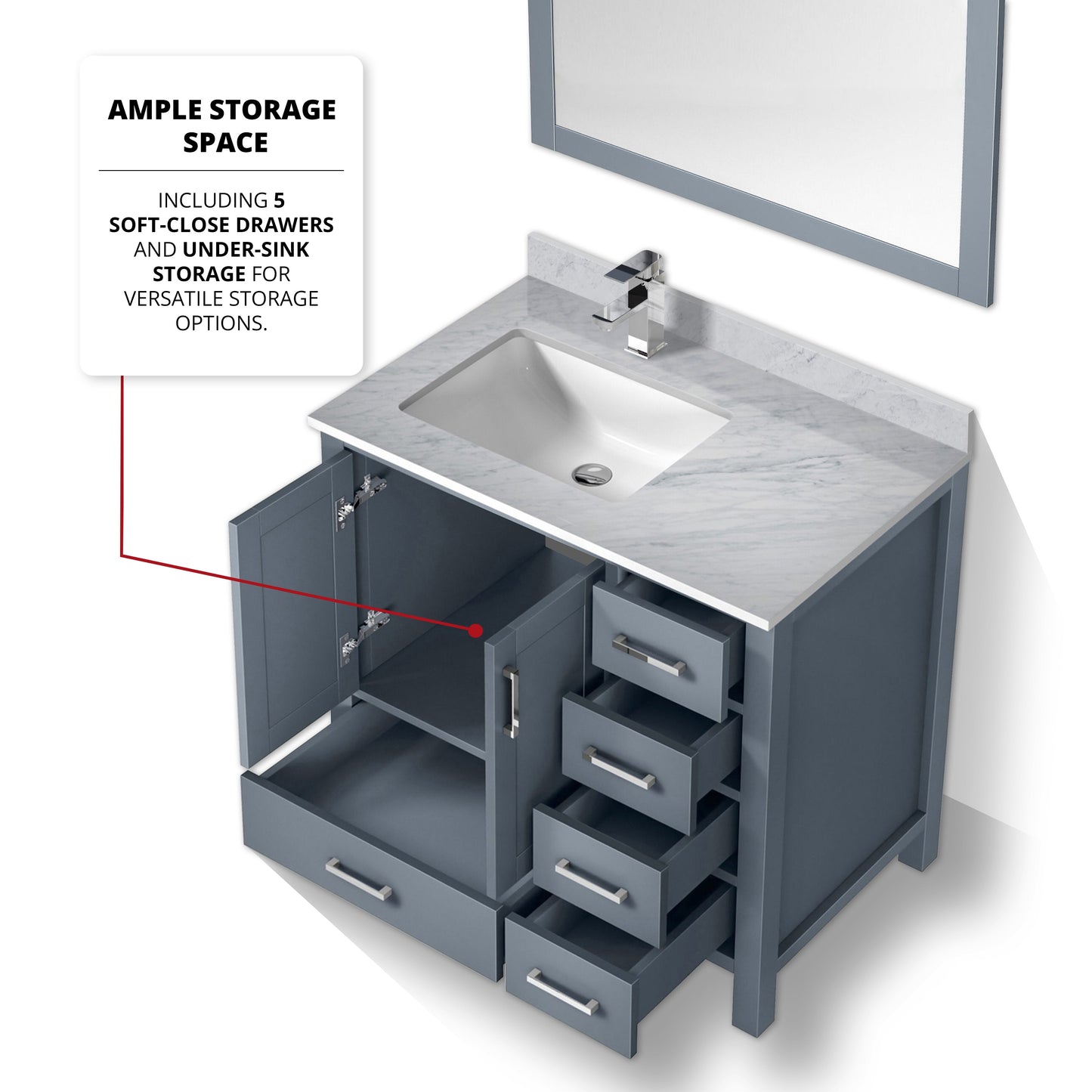 Jacques Navy 30 in. Left Freestanding Bathroom Vanity with White Carrara Marble Top, White Square Sink