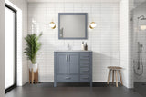 Jacques 36" Dark Grey Single Vanity, White Quartz Top, White Square Sink and 34" Mirror - Left Version