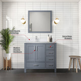 Jacques 36" Dark Grey Single Vanity, White Quartz Top, White Square Sink and 34" Mirror - Left Version