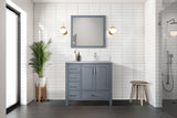 Jacques 36" Dark Grey Single Vanity, White Quartz Top, White Square Sink and 34" Mirror - Right Version