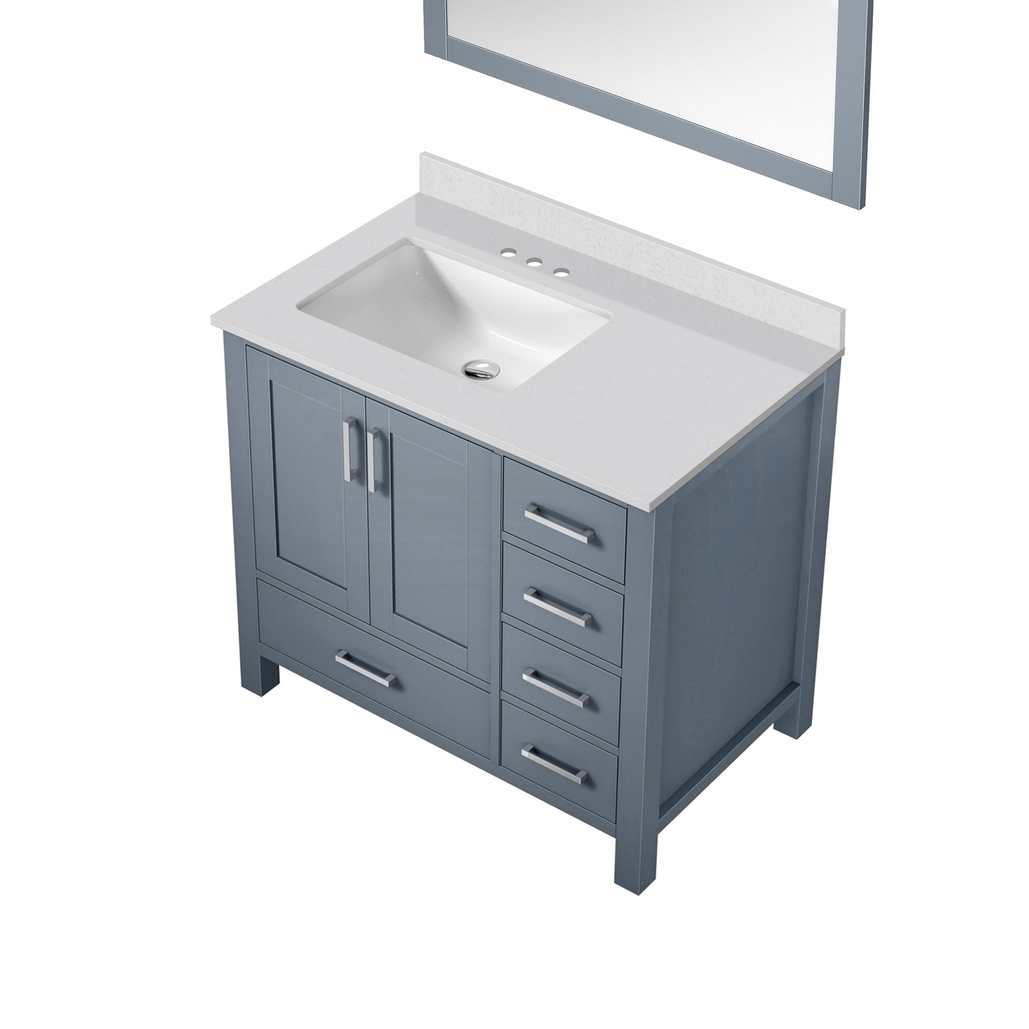 Jacques 36" Dark Grey Single Vanity, White Quartz Top, White Square Sink and 34" Mirror - Left Version