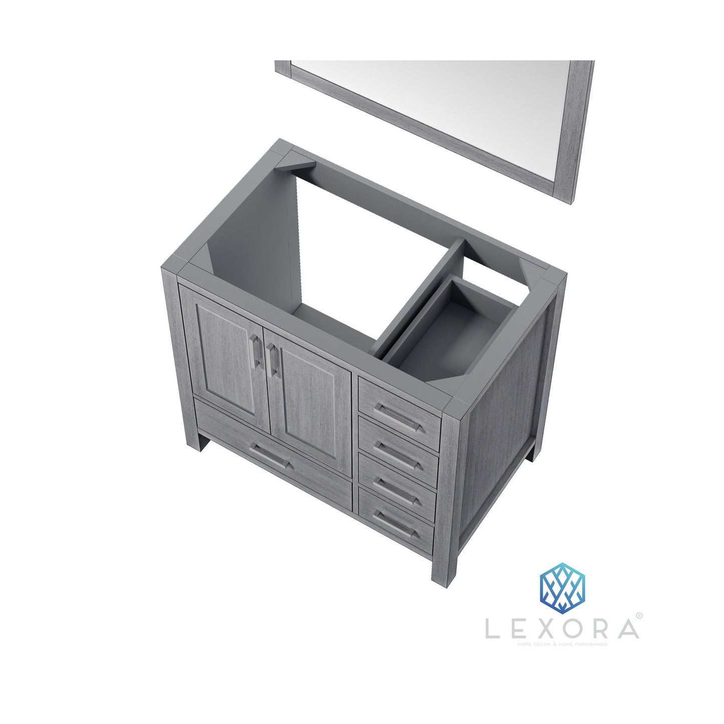 Jacques 36" Distressed Grey Single Vanity, no Top and 34" Mirror - Left Version