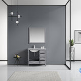 Jacques 36" Distressed Grey Single Vanity, White Carrara Marble Top, White Square Sink and 34" Mirror - Left Version