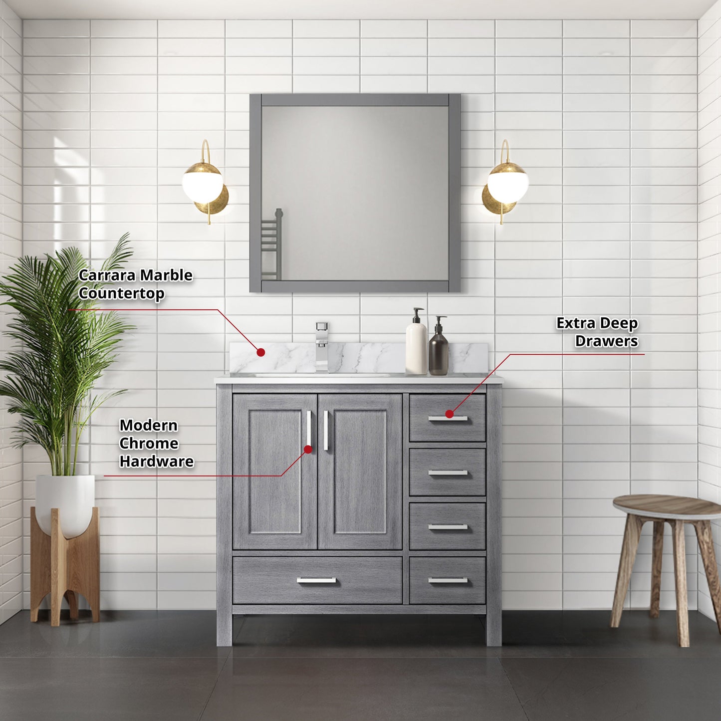 Jacques Navy 30 in. Left Freestanding Bathroom Vanity with White Carrara Marble Top, White Square Sink
