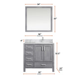 Jacques 30 in. Right Freestanding Bathroom Vanity with White Carrara Marble Top, White Square Sink