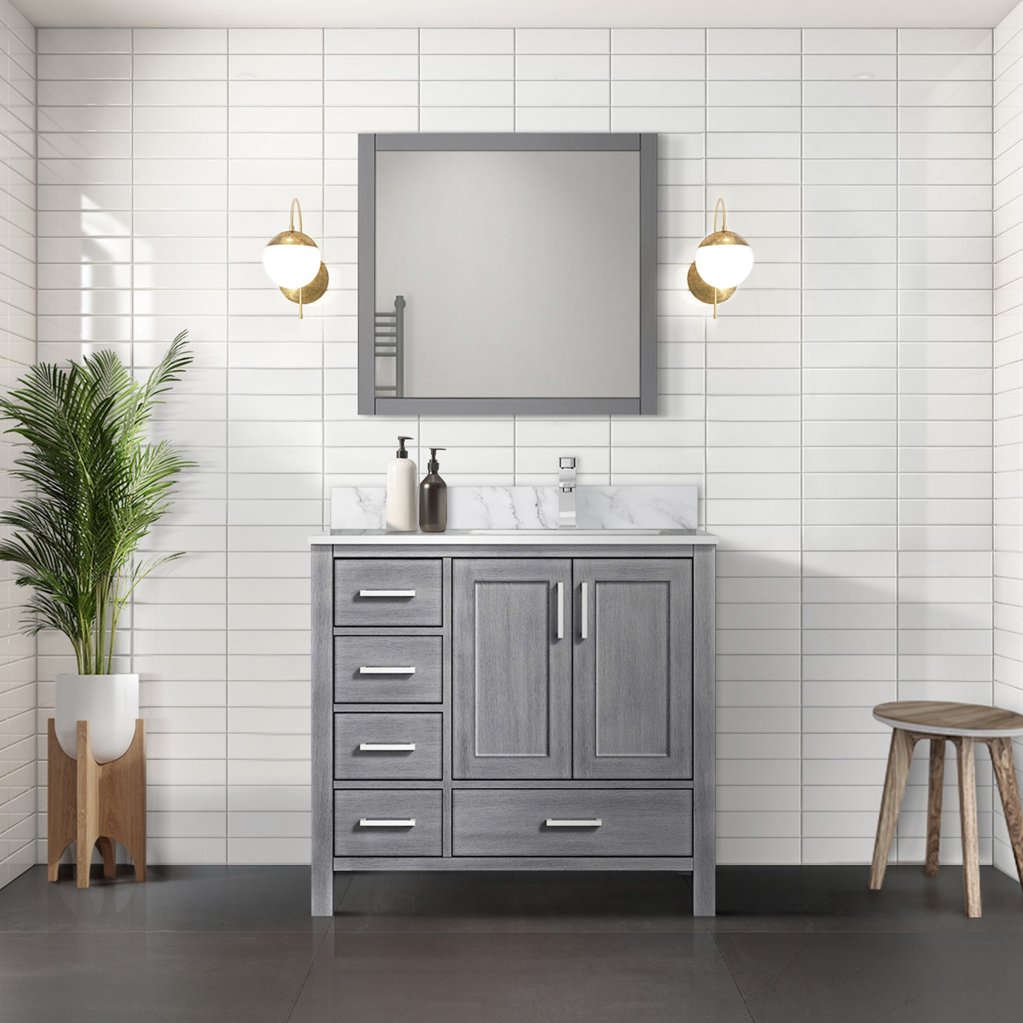 Jacques 30 in. Right Freestanding Bathroom Vanity with White Carrara Marble Top, White Square Sink