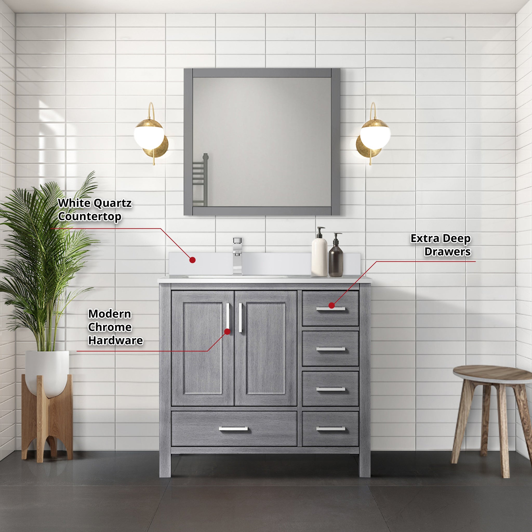 Jacques 72 in. Freestanding Bathroom Vanity with White Quartz Top, White Square Sink