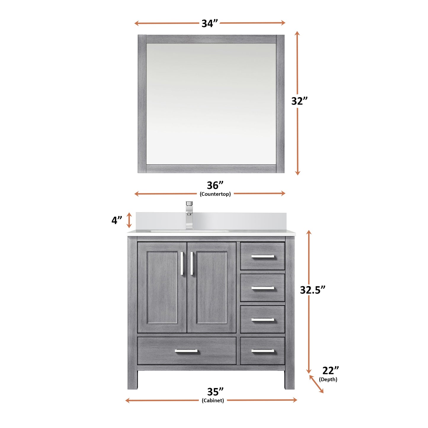 Jacques 30 in. Left Freestanding Bathroom Vanity with White Quartz Top, White Square Sink