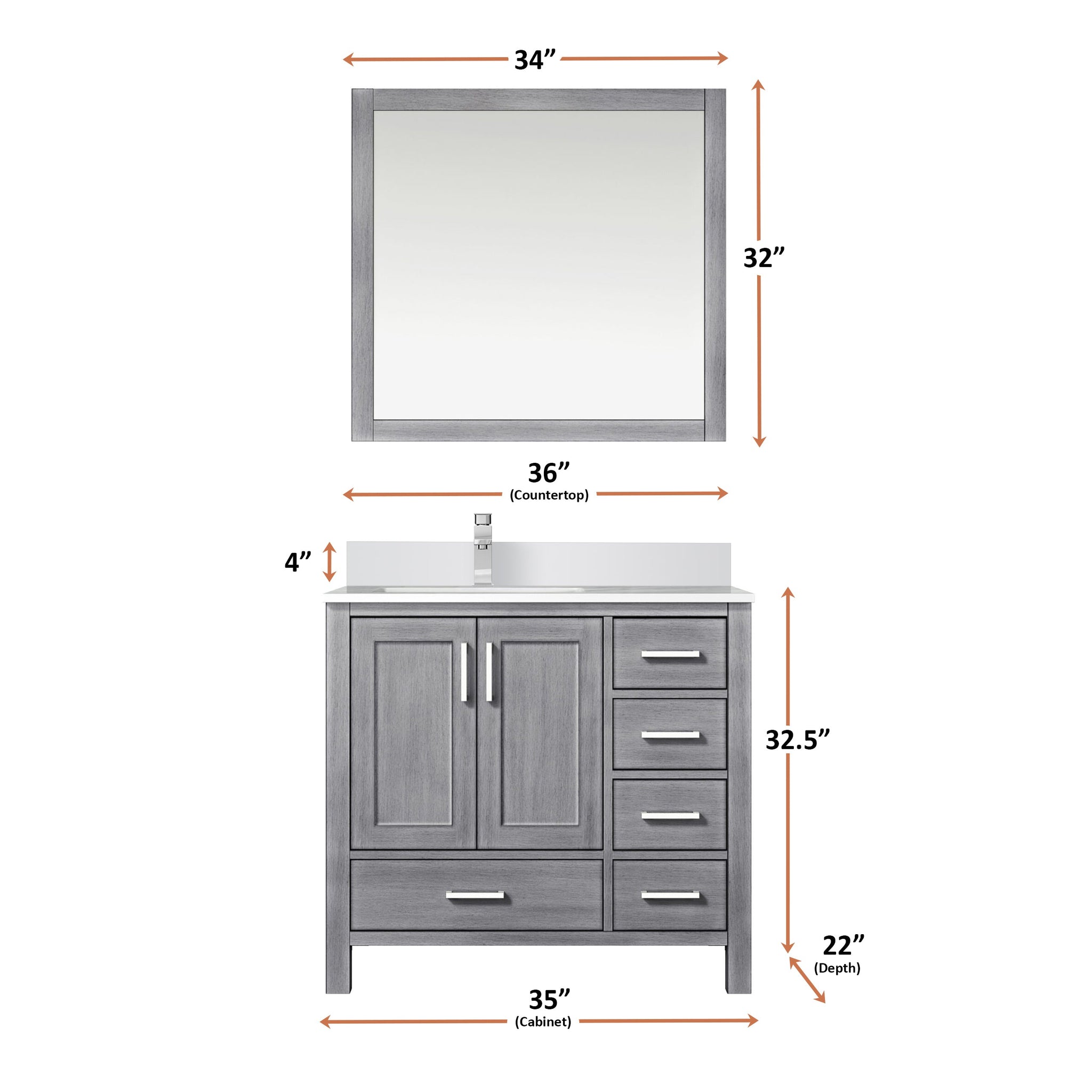 Jacques 30 in. Left Freestanding Bathroom Vanity with White Quartz Top, White Square Sink