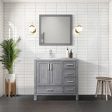 Jacques 36" Distressed Grey Single Vanity, White Quartz Top, White Square Sink and 34" Mirror - Left Version