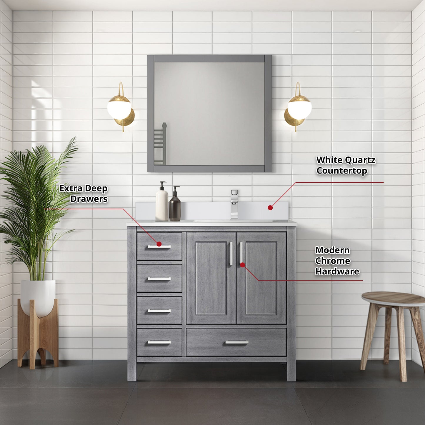 Jacques 30 in. Right Freestanding Bathroom Vanity with White Quartz Top, White Square Sink