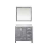 Jacques 36" Distressed Grey Single Vanity, White Quartz Top, White Square Sink and 34" Mirror - Left Version