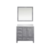 Jacques 36" Distressed Grey Single Vanity, White Quartz Top, White Square Sink and 34" Mirror - Right Version