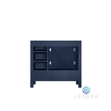 Jacques 36" Navy Blue Single Vanity, White Carrara Marble Top, White Square Sink and 34" Mirror w/ Faucet - Left Version