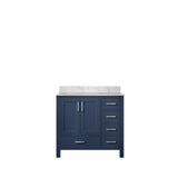 Jacques Navy 30 in. Left Freestanding Bathroom Vanity with White Carrara Marble Top, White Square Sink