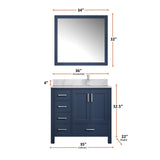 Jacques 30 in. Right Freestanding Bathroom Vanity with White Carrara Marble Top, White Square Sink