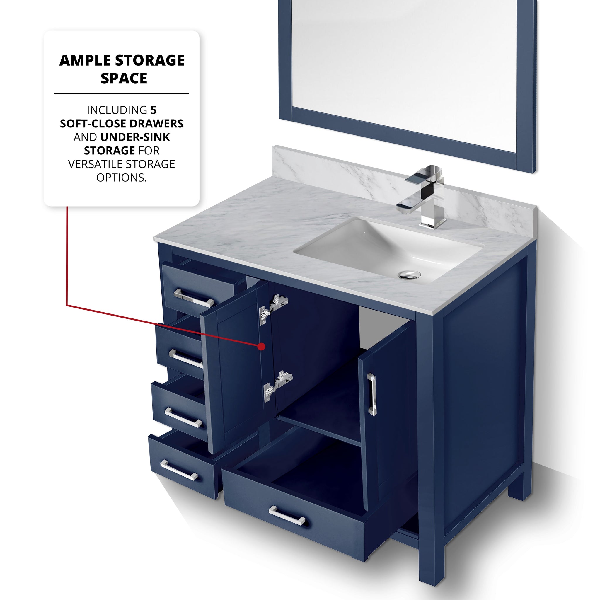 Jacques 30 in. Right Freestanding Bathroom Vanity with White Carrara Marble Top, White Square Sink