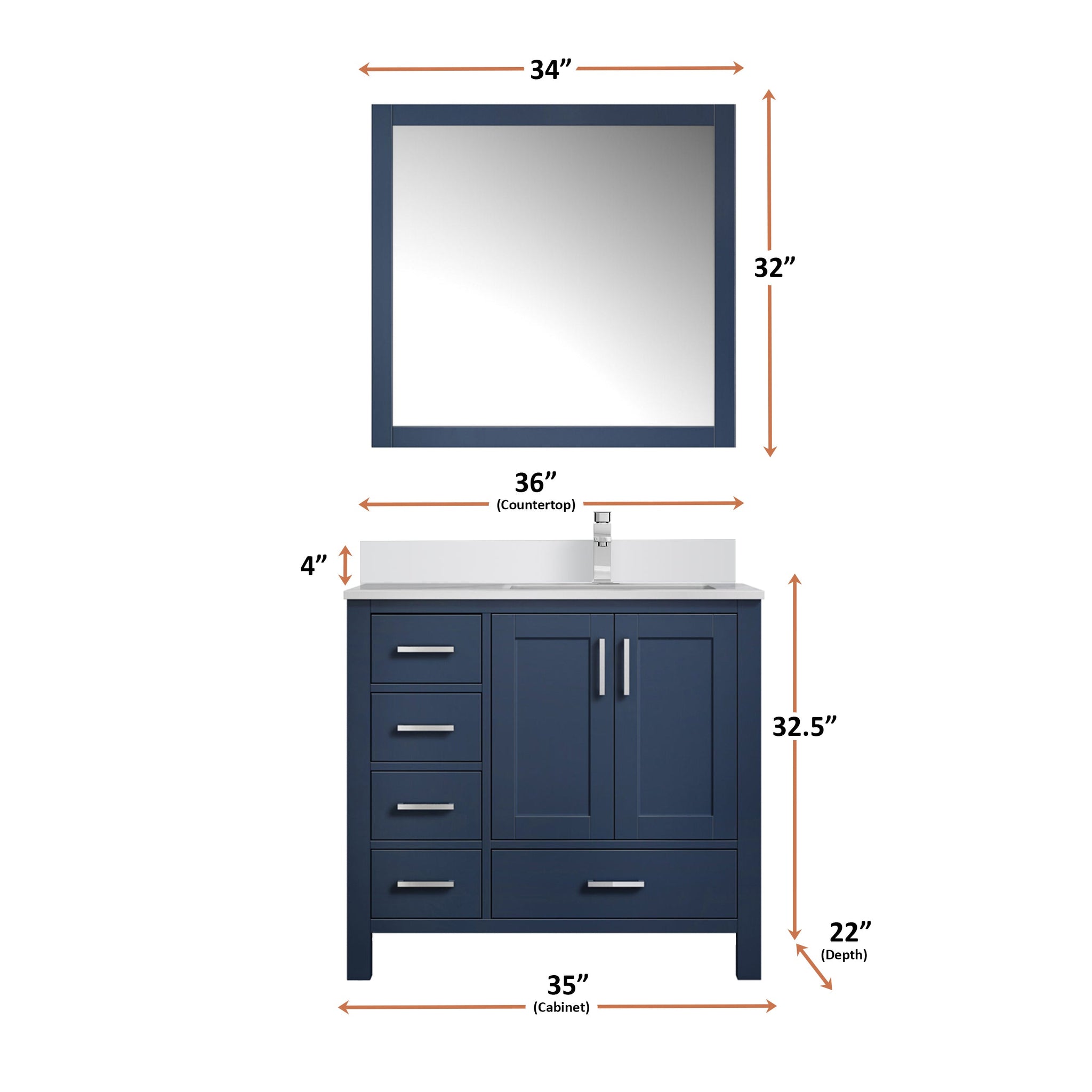 Jacques 30 in. Right Freestanding Bathroom Vanity with White Quartz Top, White Square Sink