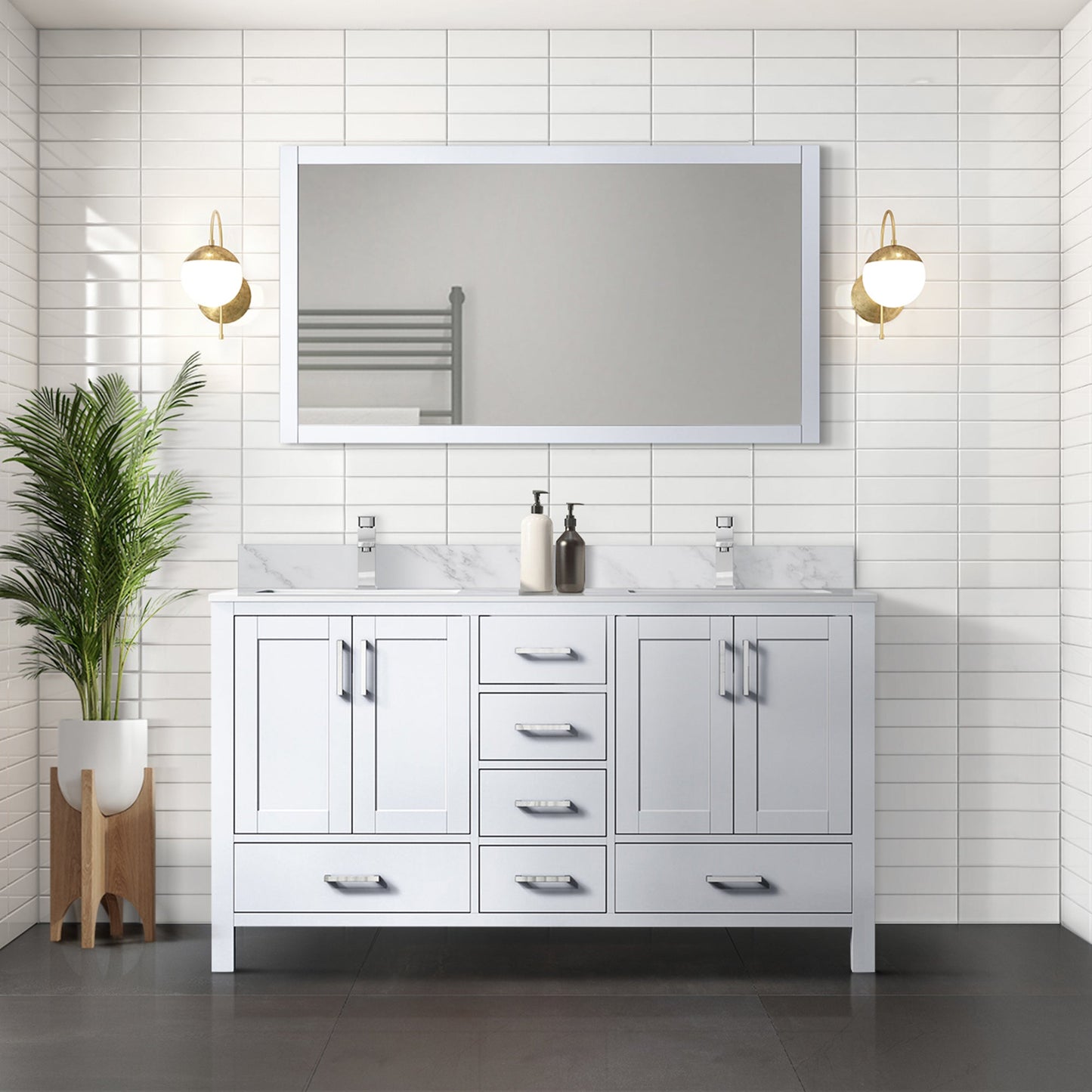 Jacques 60 in. Freestanding Bathroom Vanity with White Carrara Marble Top, White Square Sink