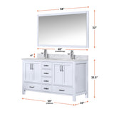 Jacques 60 in. Freestanding Bathroom Vanity with White Carrara Marble Top, White Square Sink
