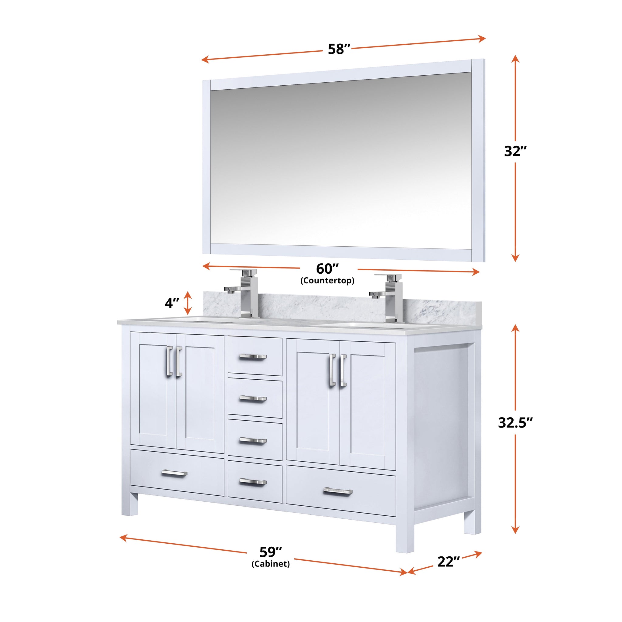 Jacques 60 in. Freestanding Bathroom Vanity with White Carrara Marble Top, White Square Sink