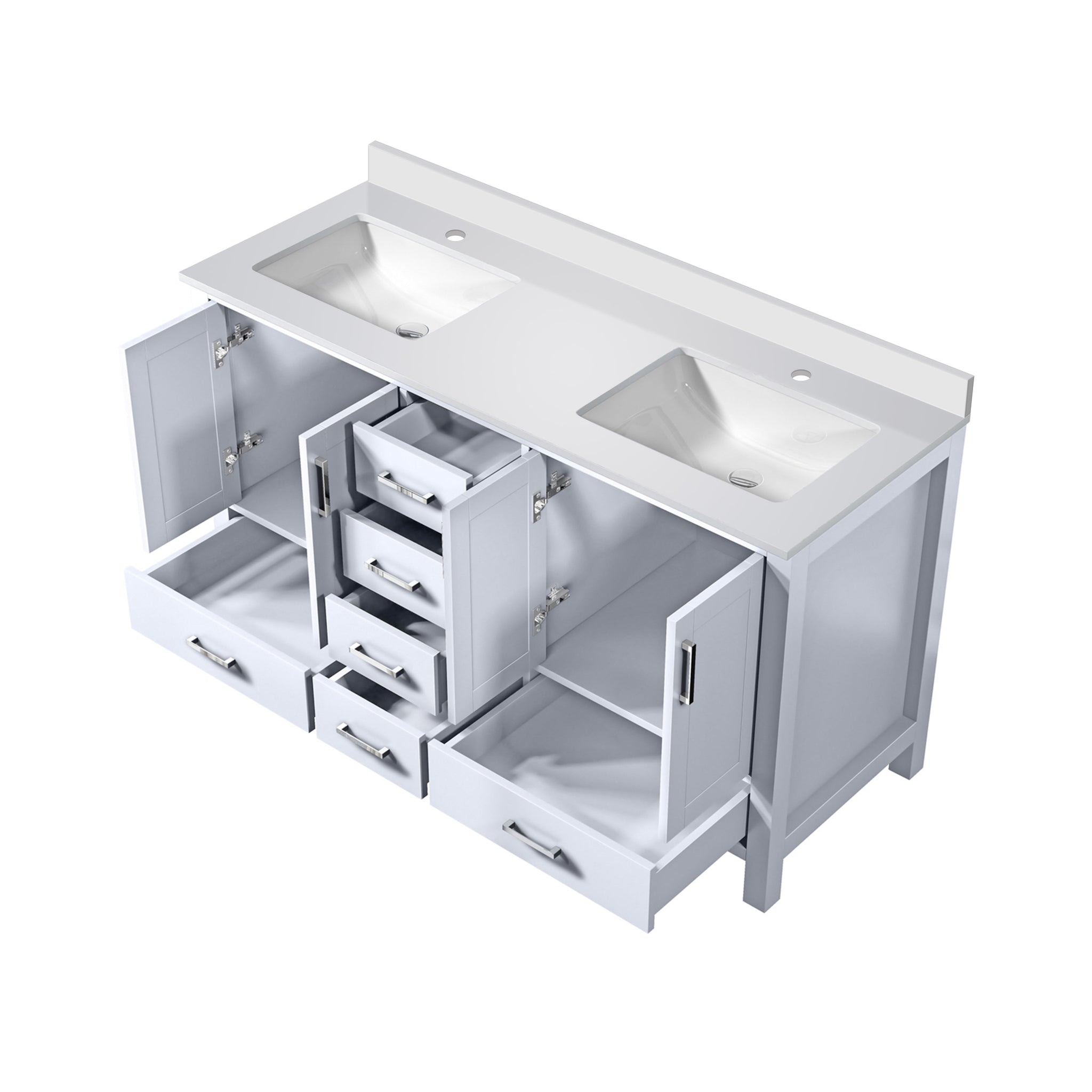 Jacques 60 in. Freestanding Bathroom Vanity with White Quartz Top, White Square Sink