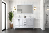 Jacques 60" White Double Vanity, White Quartz Top, White Square Sinks and 58" Mirror
