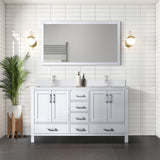 Jacques 60" White Double Vanity, White Quartz Top, White Square Sinks and 58" Mirror