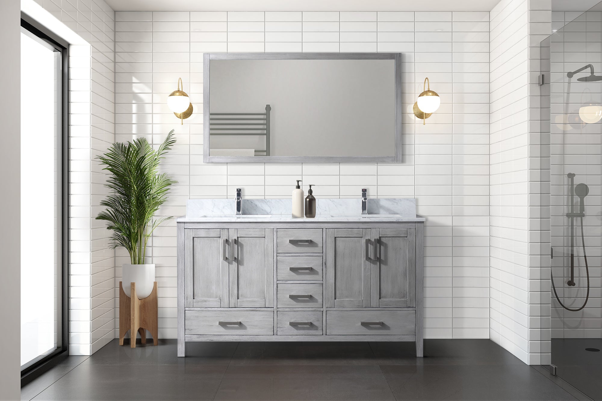 Jacques 60 in. Freestanding Bathroom Vanity with White Carrara Marble Top, White Square Sink