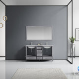 Jacques 60" Distressed Grey Double Vanity, White Carrara Marble Top, White Square Sinks and 58" Mirror