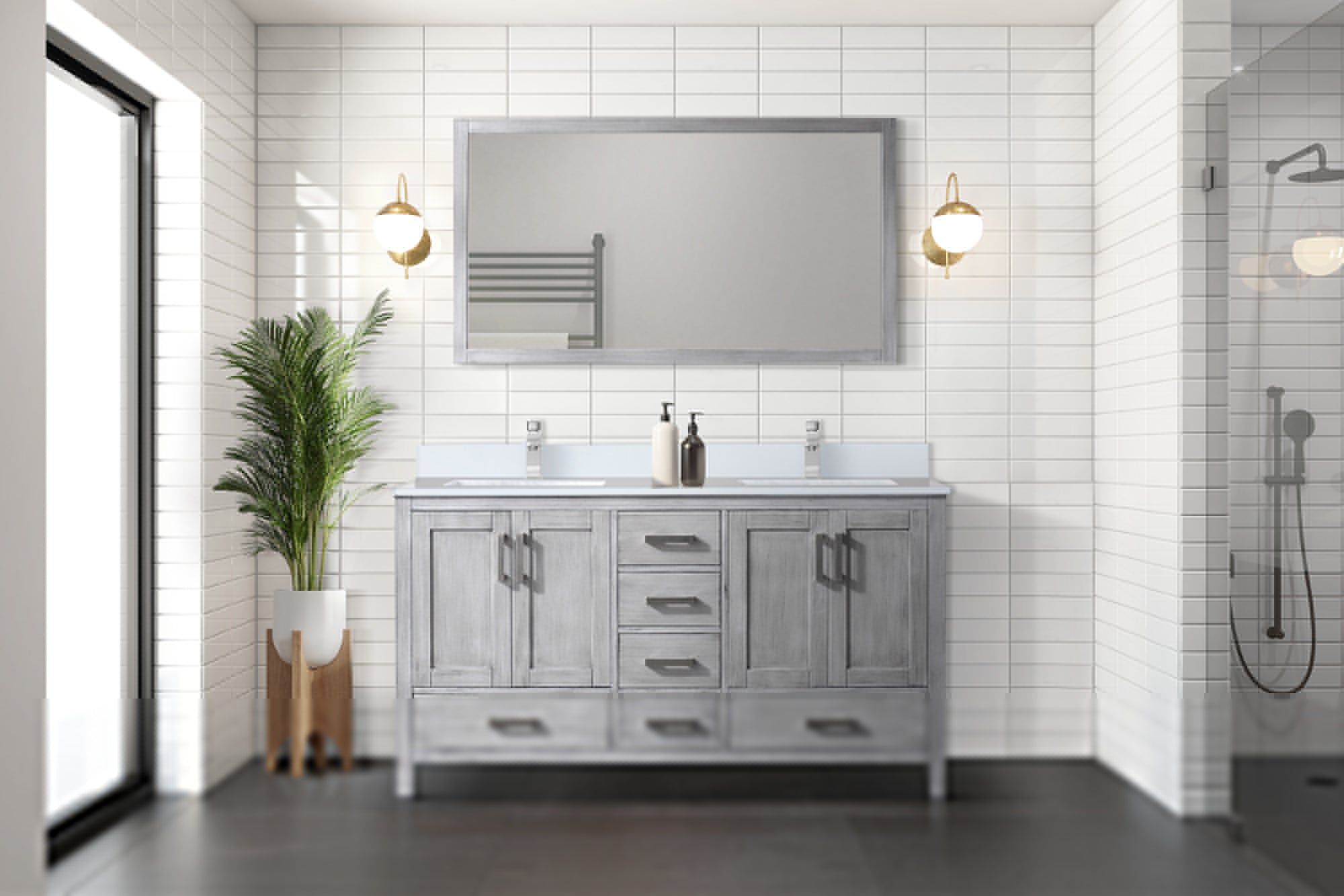 Jacques 72 in. Freestanding Bathroom Vanity with White Quartz Top, White Square Sink