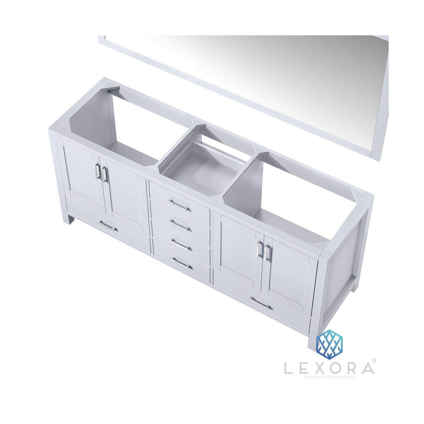 Jacques 72" White Double Vanity, no Top and 70" Mirror