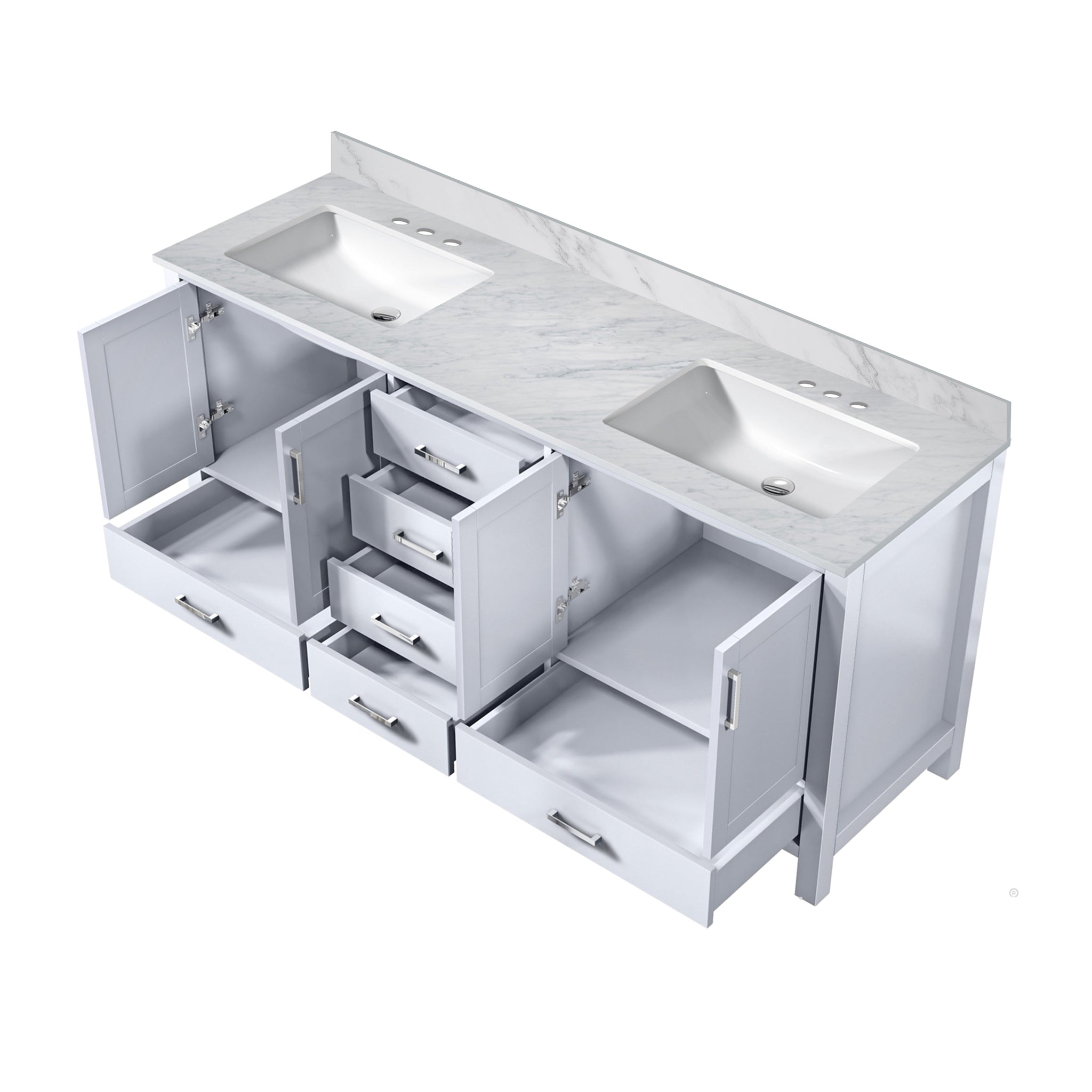 Jacques 72 in. Freestanding Bathroom Vanity With Undermount Ceramic Sink, White Carrara Marble