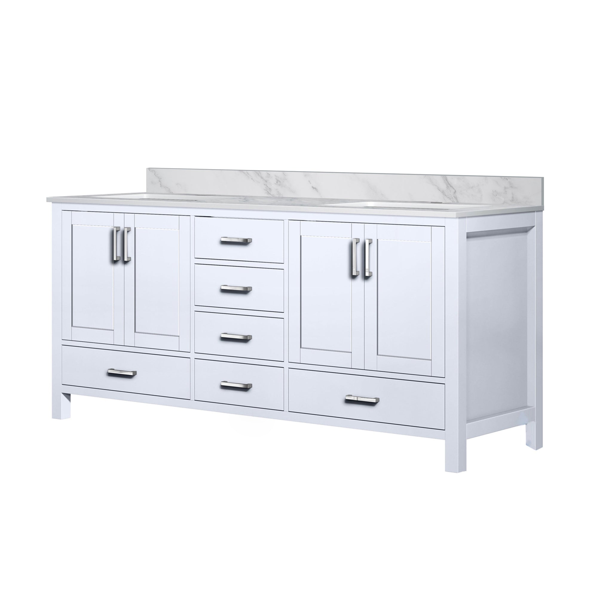 Jacques 72 in. Freestanding Bathroom Vanity With Undermount Ceramic Sink, White Carrara Marble
