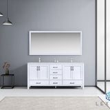 Jacques 72" White Double Vanity, White Carrara Marble Top, White Square Sinks and 70" Mirror