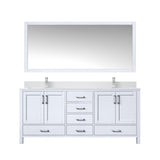 Jacques 72" White Double Vanity, White Quartz Top, White Square Sinks and 70" Mirror w/ Faucets
