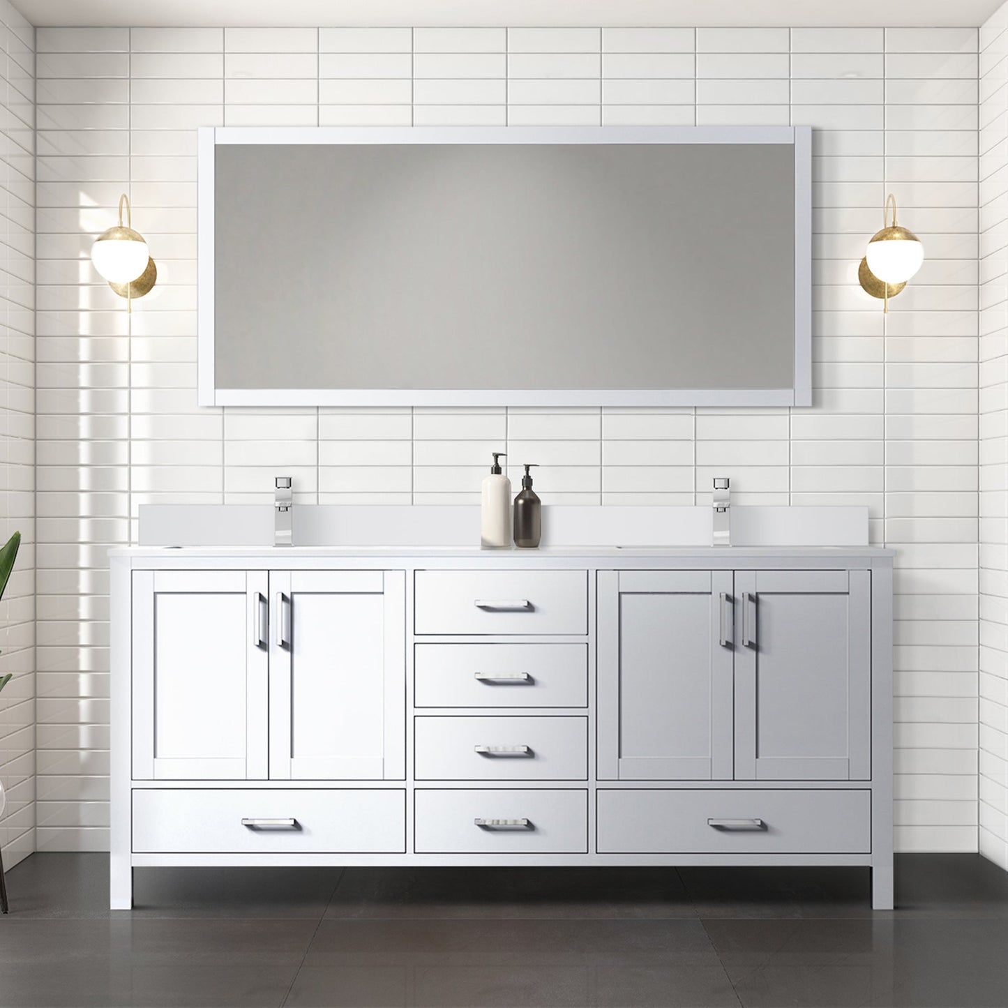 Jacques 72 in. Freestanding Bathroom Vanity with White Quartz Top, White Square Sink