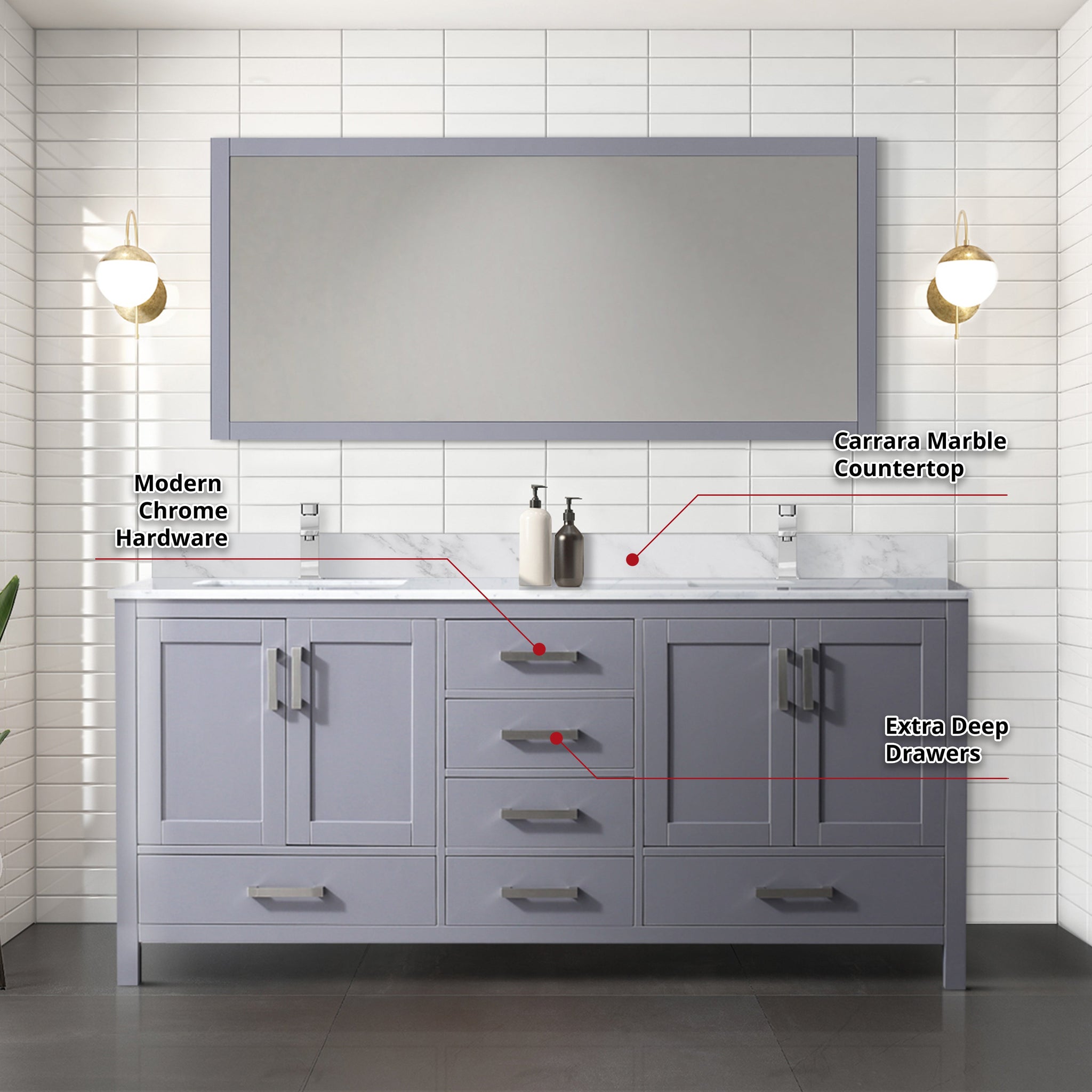 Jacques 72 in. Freestanding Bathroom Vanity With Undermount Ceramic Sink, White Carrara Marble
