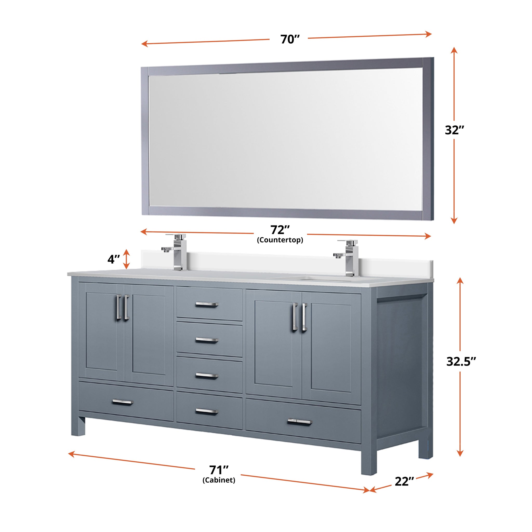 Jacques 72 in. Freestanding Bathroom Vanity with White Quartz Top, White Square Sink