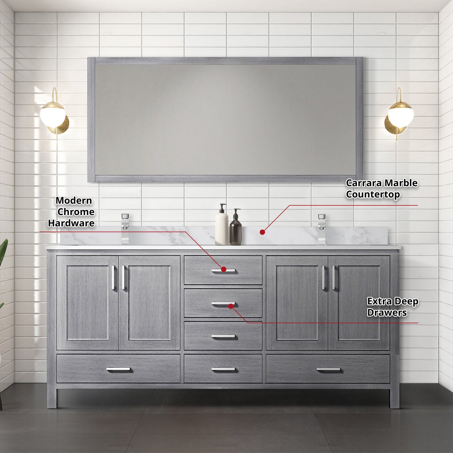 Jacques 72 in. Freestanding Bathroom Vanity With Undermount Ceramic Sink, White Carrara Marble