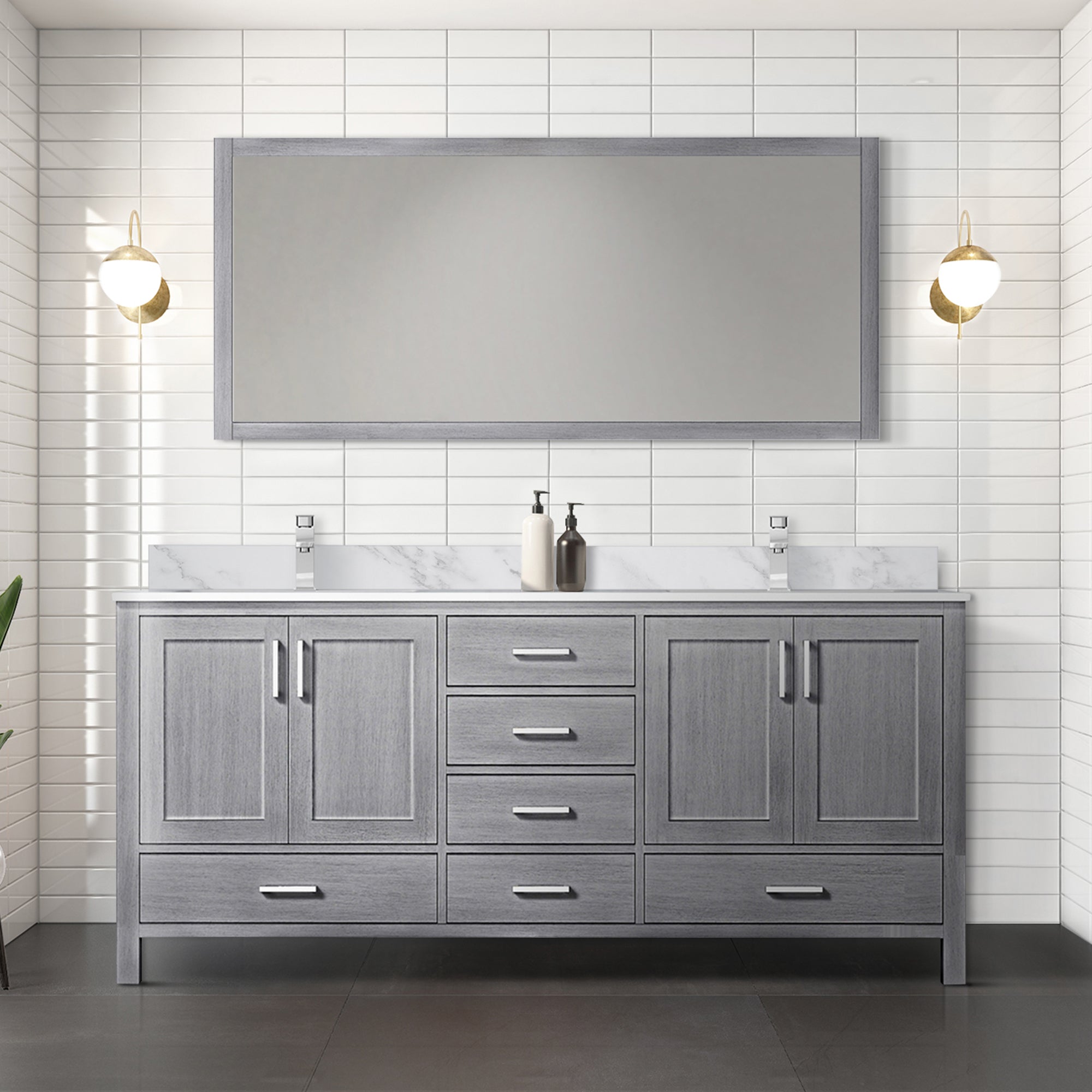 Jacques 72 in. Freestanding Bathroom Vanity With Undermount Ceramic Sink, White Carrara Marble