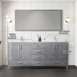 Jacques 72" Distressed Grey Double Vanity, White Quartz Top, White Square Sinks and 70" Mirror