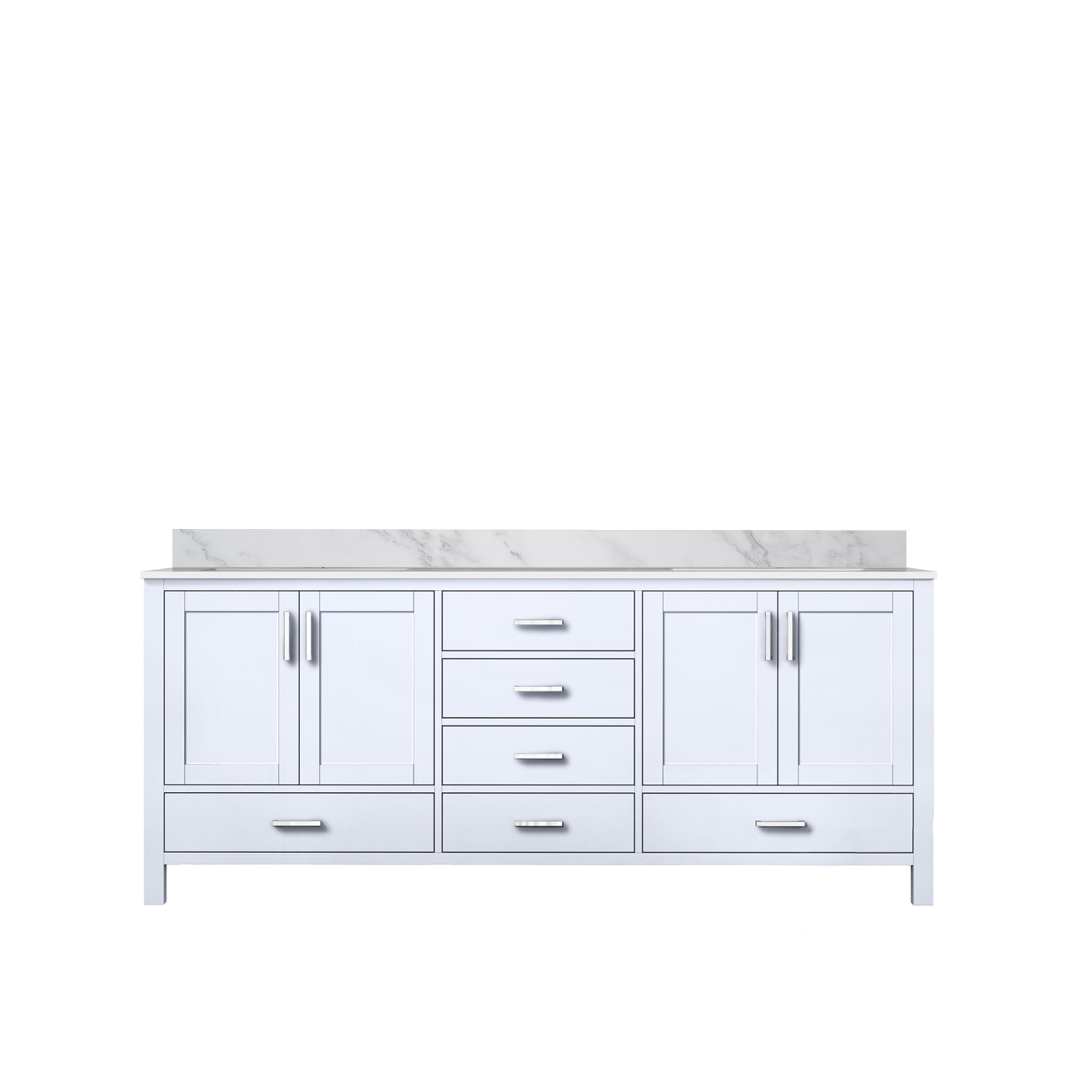 Jacques 80 in. Freestanding Bathroom Vanity with White Carrara Marble Top, White Square Sink